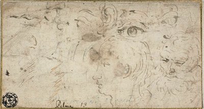 Esboços de cabeças, olhos, ouvidos e boca de Jacopo Palma il Giovane