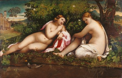 Duas Ninfas em Repouso Júpiter e Calisto, c. 1520 de Jacopo Palma il Vecchio the Elder