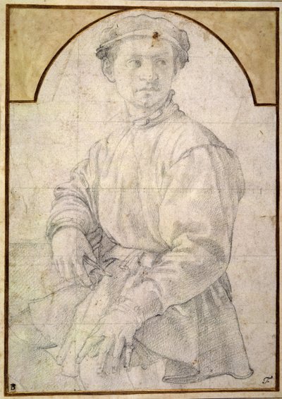 Um jovem sentado usando um boné (giz sobre papel) de Jacopo Pontormo