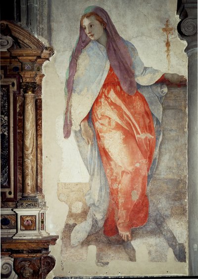 Anunciação. Detalhe da Virgem - Fresco de Jacopo Pontormo