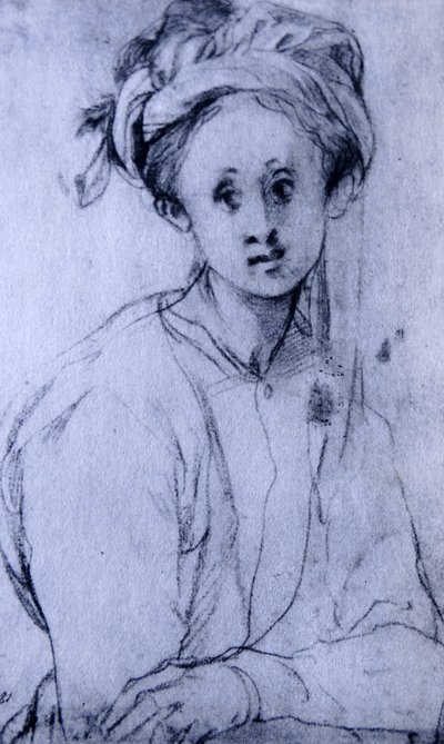 Desenho a giz intitulado "Estudo de uma jovem rapariga" de Pontormo de Jacopo Pontormo