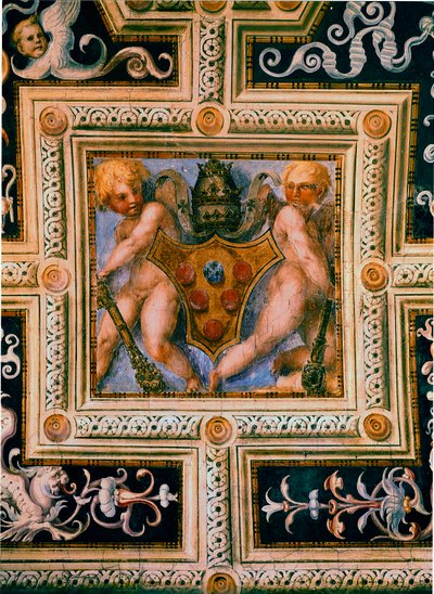 Putti e brasão do Papa Leão X (1475-1521). Fresco por Jacopo (Iacopo) Carrucci dit il Pontormo (Pontormo) (1494-1557) de Jacopo Pontormo