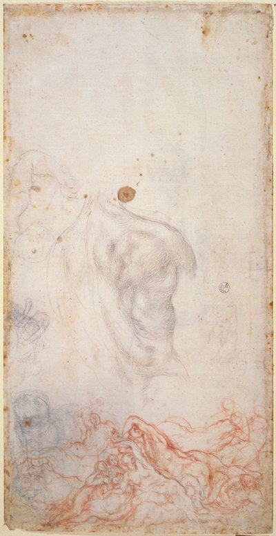 Estudo para a ressurreição dos mortos (giz no papel) de Jacopo Pontormo