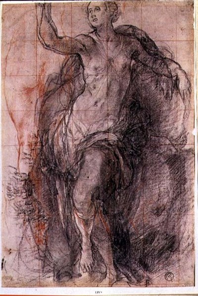 Estudo de uma figura feminina com drapejamento solto (giz) de Jacopo Pontormo