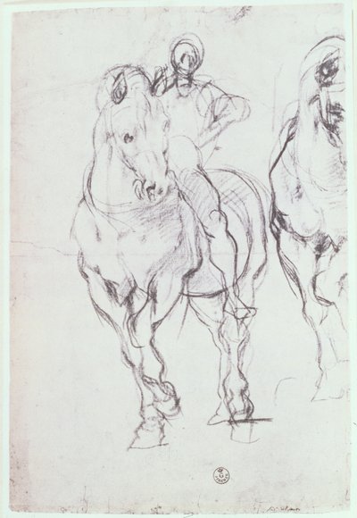 Estudo de um cavaleiro para os israelitas que apagam sua sede no deserto (giz) de Jacopo Pontormo