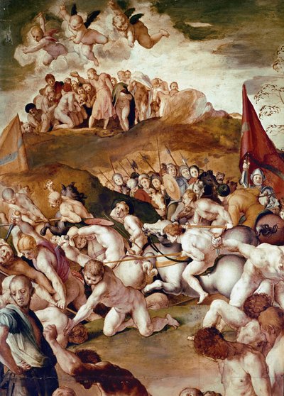 Os onze mil mártires, detalhe do Martírio de São Maurício e a legendária Legião Theban Romana (tempera sobre madeira de Jacopo Pontormo
