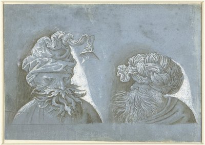 Duas cabeças de homens com chapelaria Cabeças de homens com capacete alienígena (título da série) de Jacopo Ripanda (attributed to)