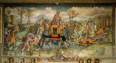 Fresco retratando Hannibal chegando na Itália. Por Jacopo Ripanda. Final do século XVI. Palazzo des Conservatori, Roma - Hannibal atravessando os Alpes, 218 a.C., por Jacopo Ripanda (activo cerca de 1500-1516), cerca de 1510, fresco do Palácio dos Conserva de Jacopo Ripanda