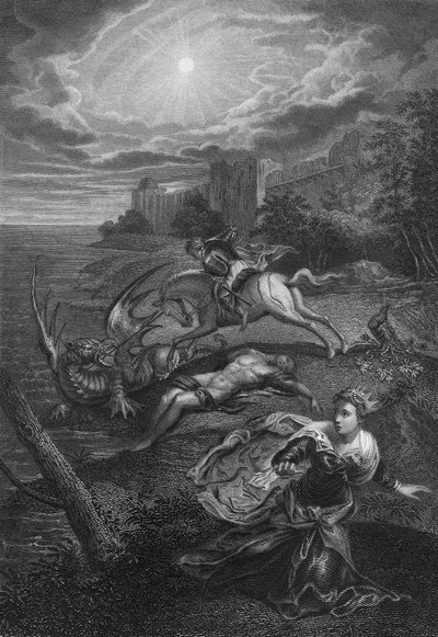 São Jorge e o dragão (gravura) de Jacopo Robusti (after) Tintoretto