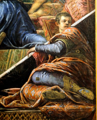 Doge Niccolo da Ponte recebendo ramo de oliveira de Veneza, de Jacopo Robusti conhecido como Tintoretto (1518-1594), Detail, Sala del Maggior Consiglio (Salão do Grande Conselho), Palazzo Ducale, Veneza de Jacopo Robusti Tintoretto