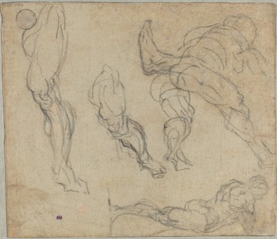 Figuras e Pernas, 1575-80 (giz preto sobre papel) de Jacopo Robusti Tintoretto