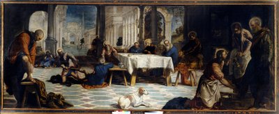 Jesus Cristo lavando os pés de seus discípulos. Pintura de Jacopo Robusti detto Il Tintoretto (O Tintoret de Jacopo Robusti Tintoretto