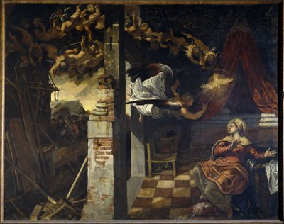 A Anunciação. Pintura de Jacopo Robusti conhecido como Le Tintoretto (Il Tintoretto) (1518-1594) de Jacopo Robusti Tintoretto