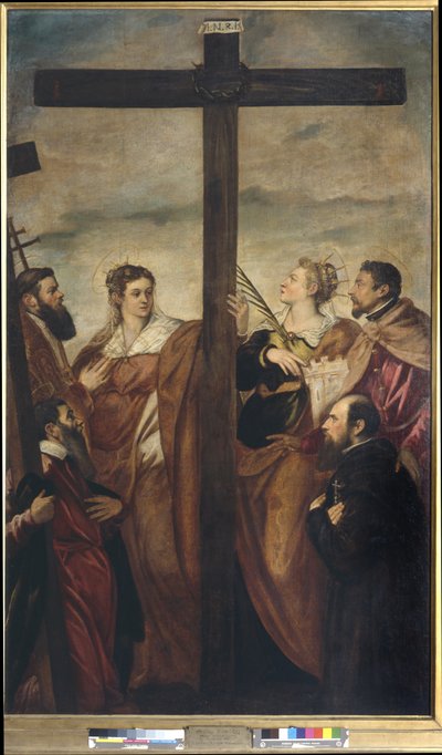 Os santos Helena, Bárbara, André, Macário, outro santo e um devoto adoram a Cruz, c.1560 (óleo sobre tela) de Jacopo Robusti Tintoretto