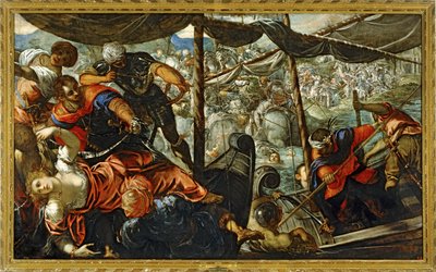 Cena de uma batalha entre turcos e cristãos ... (pintura sobre tela) de Jacopo Robusti Tintoretto