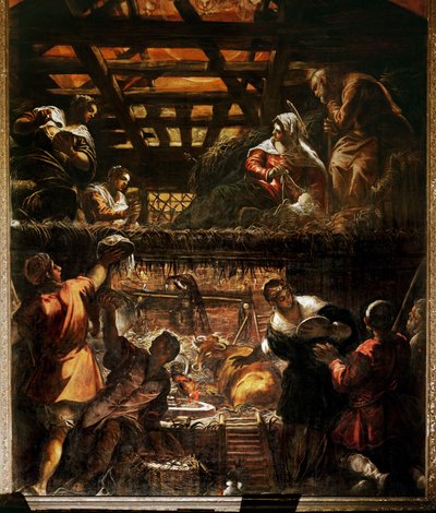 A Natividade e a adoração dos pastores (óleo sobre tela) de Jacopo Robusti Tintoretto