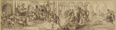 Salomão e a rainha de Sabá, c.1600 (caneta no papel) de Jacopo Robusti after Tintoretto