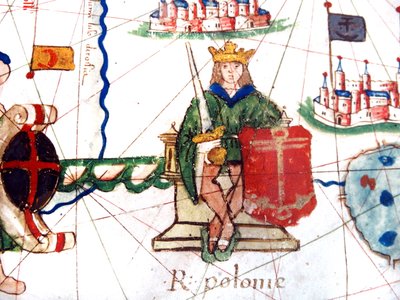 detalhe do rei da Polônia a partir de um mapa renascentista da Europa, Jacopo Russo (depois), 1528 de Jacopo Russo