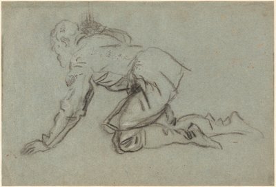 Um homem ajoelhado segurando um cajado [reto] de Jacopo Tintoretto