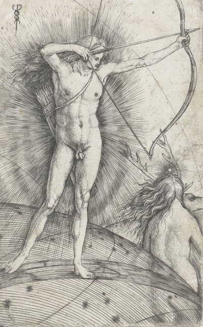Apolo com arco e flecha no globo celestial e Diana com veados, 1503-5 de Jacopo de Barbari