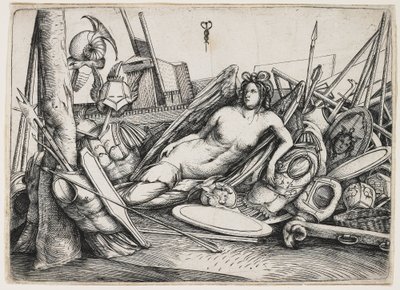 Vitória reclinada em meio a troféus de Jacopo de Barbari