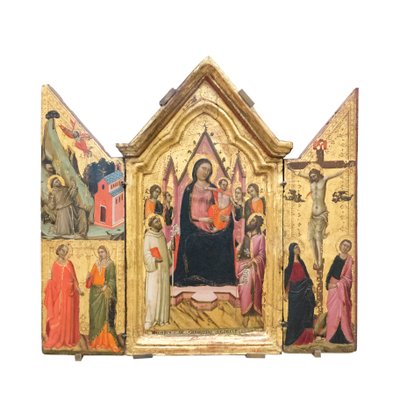 Madonna e Criança entronizadas com santos e anjos, c.1320-1325 (tempera sobre madeira) de Jacopo del Casentino