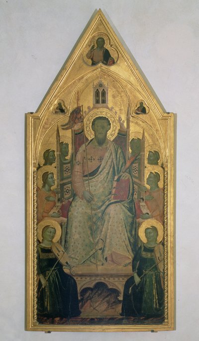 São Bartolomeu entronizado com anjos (têmpera no painel) de Jacopo del Casentino