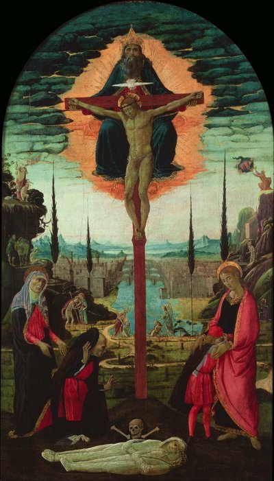 Retábulo: a Trindade, a Virgem, São João e Doadores, c. 1480 de Jacopo del Sellaio