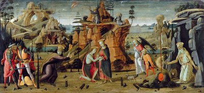 Paisagem com cenas bíblicas e lendas dos santos de Jacopo del Sellaio