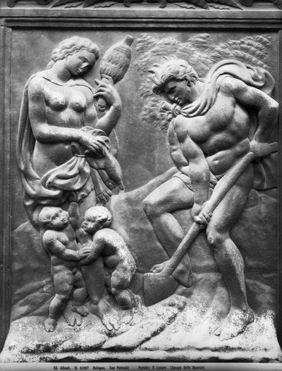 Adão e Eva forçados a trabalhar, painel da Porta Magna, c.1430 (mármore) de Jacopo della Quercia
