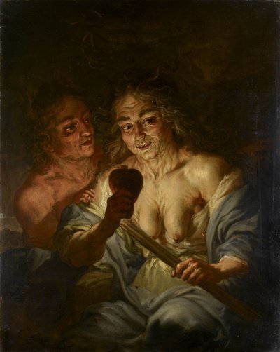 Uma velha segurando um coração: Inveja, c.1642 (óleo em cobre) de Jacque de l Ange