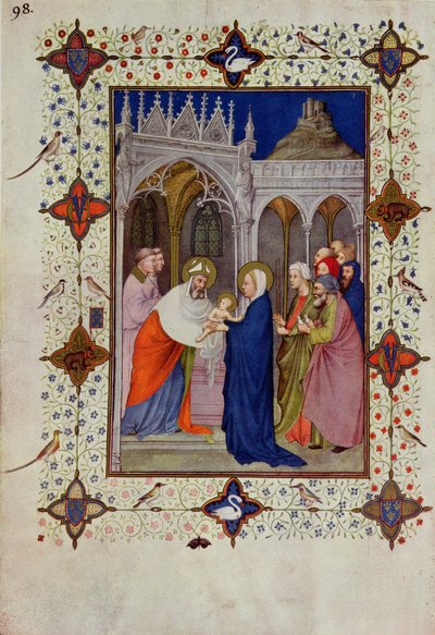 MS 11060-11061 Horas de Notre Dame: Nenhuma, A Apresentação no Templo, da &39;Tres riquezas Heures du Duc de Berry&39; de Jacquemart de Hesdin