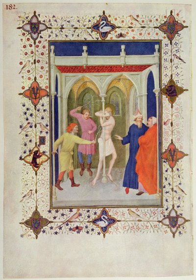 MS 11060-11061 Horas da Cruz: Tierce, A Flagelação de Cristo, das &39;Três riquezas Heures du Duc de Berry&39; de Jacquemart de Hesdin