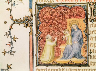 Sra. Lat 18014 Jean de France (1340-1416) Duque de Berry Rezando Antes da Virgem e do Menino, de Les Petites Heures de Duc de Berry, c.1385-90 de Jacquemart de Hesdin