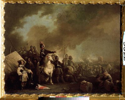 "Campo militar durante o cerco" (Campo militar durante o cerco) Pintura de Jacques Courtois, conhecido como o borgonhês (1621-1676) Século XVII Museu Estadual ao ar livre Tsarskoye Selo, São Petersburgo de Jacques Courtois