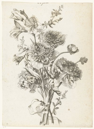 buquê de anêmonas Buquê com anêmonas, uma peônia, flores de caule e gladíolo Diverse Fleurs mises en Boucquets (título da série) de Jacques Bailly (I)