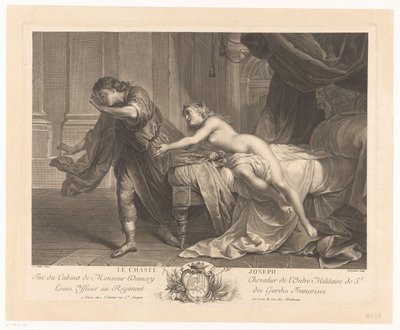 José resiste à tentação da esposa de Potifar Le caste Joseph (título no objeto) de Jacques Beauvarlet