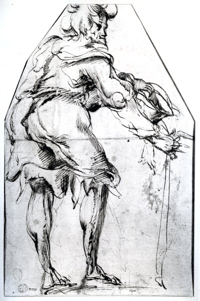 Mendigo com chapéu e pau (caneta e tinta sobre papel) de Jacques Bellange
