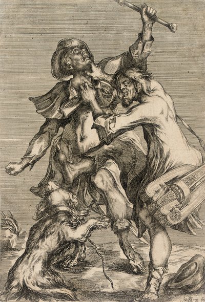 Tocador de sanfona a atacar um peregrino de Jacques Bellange