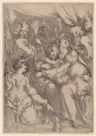 A Sagrada Família com Santa Catarina, São João Evangelista e um Anjo, 16121616. de Jacques Bellange