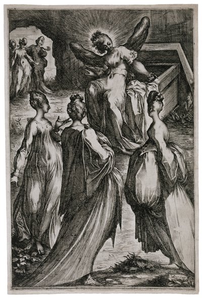 As Mulheres Santas no Sepulcro, 1613-16 (gravura e gravura) de Jacques Bellange
