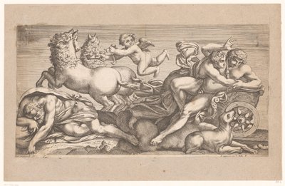 Cephalus levado por Aurora em sua carruagem Cenas mitológicas após afrescos no Palazzo Farnese em Roma (título da série) de Jacques Belly