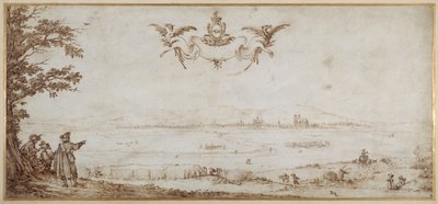 Uma Vista de Toul através da Planície, Paisagem com Figuras, o Céu com os Braços de Porcelana (caneta e tinta castanha em velino) de Jacques Callot