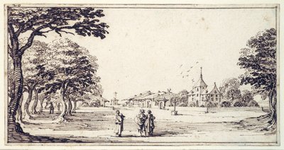 Uma rua em Bainville-sur-Madon, com a casa de Callot (caneta e tinta marrom sobre papel) de Jacques Callot