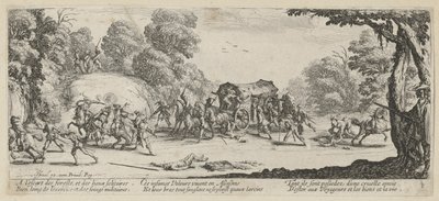 Ataque a uma diligência, prancha 8 da série «Horrores da guerra» de Jacques Callot
