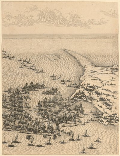 Detalhe da obra «Cerco à cidadela de São Martinho na Ilha de Ré» de Jacques Callot