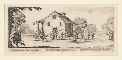 Cena de batalha em frente a uma casa, de The Miseries and Disasters of War, nº 4 de um conjunto de 18 de Jacques Callot