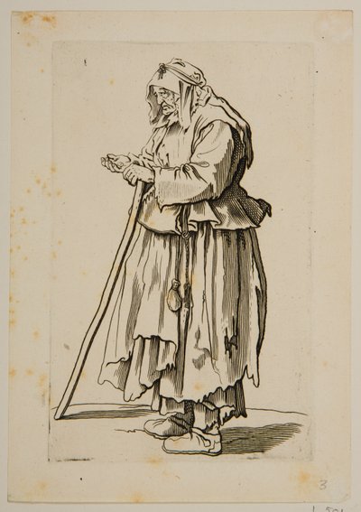 Mulher mendiga que recebe esmola (gravura) de Jacques Callot