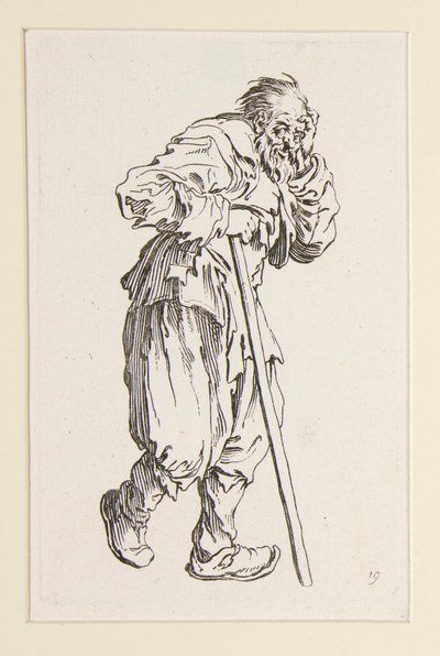 Mendigo apoiado num pau, de The Beggars (Le gueux appuye sur un baton) de Jacques Callot