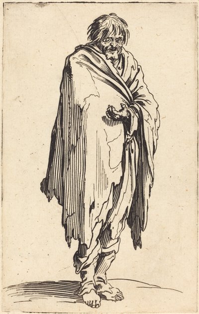 Mendigo com a cabeça e os pés descalços, c.1622 de Jacques Callot